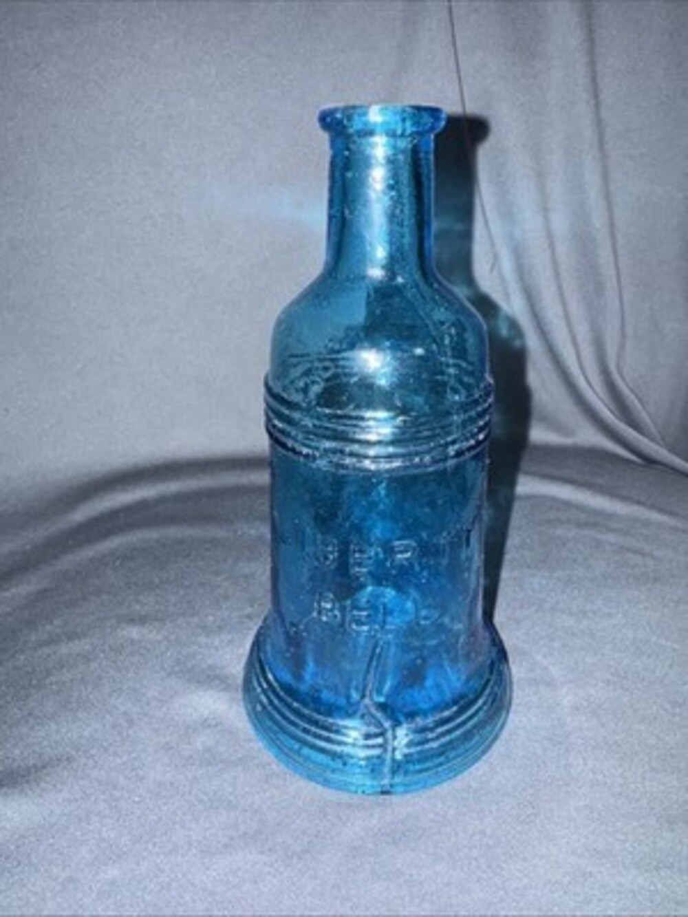 Wheaton NJ Glass 8.5" Blue Liberty Bell with Cork Stopper